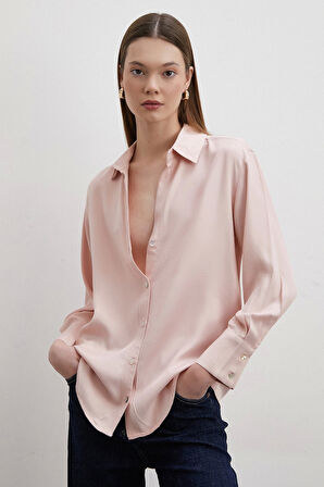 Floş Basic Saten Gömlek Bej