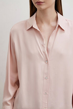 Floş Basic Saten Gömlek Bej