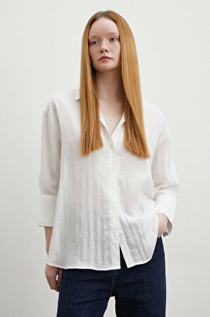 Çift İğneli Fakir Kol Gömlek Beyaz