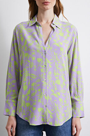 Orman Desenli Gömlek Mor
