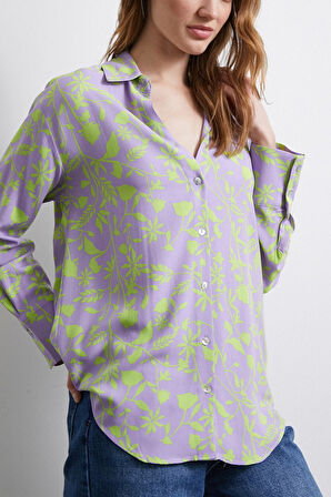 Orman Desenli Gömlek Mor