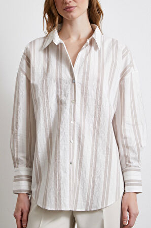 Kahve Çizgili Gömlek Ekru