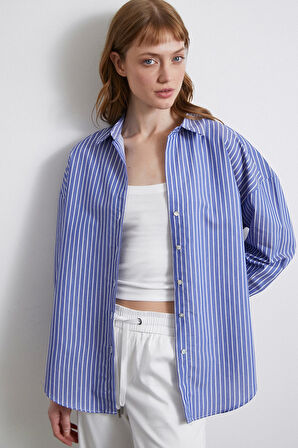 Çizgili Mavi Gömlek Mavi