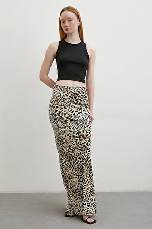 Leopar Desenli Verev Etek Ekru