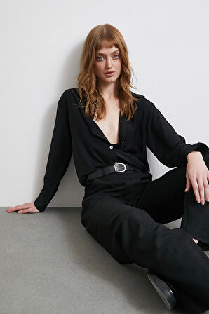 Klasik Saten Gömlek Siyah