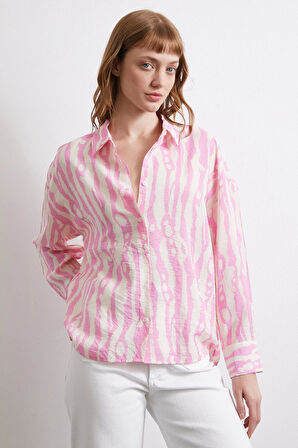 Zebra Desen Modal Gömlek Pembe