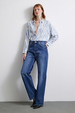 Zebra Desen Modal Gömlek Mavi