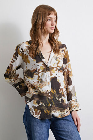 Batik Desen Vual Gömlek Haki