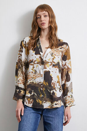 Batik Desen Vual Gömlek Haki