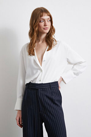 Klasik Saten Gömlek Ekru