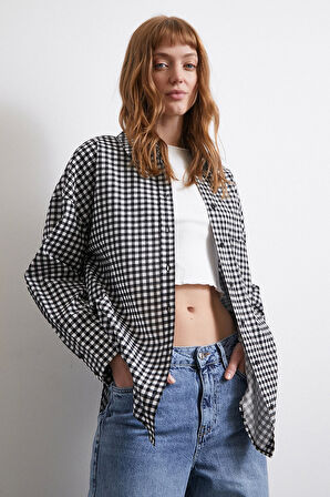 Pamuklu Ekose Gömlek Siyah