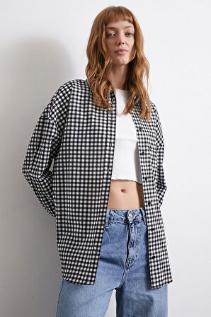 Pamuklu Ekose Gömlek Siyah