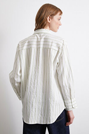Çizgili Cepli Gömlek Haki