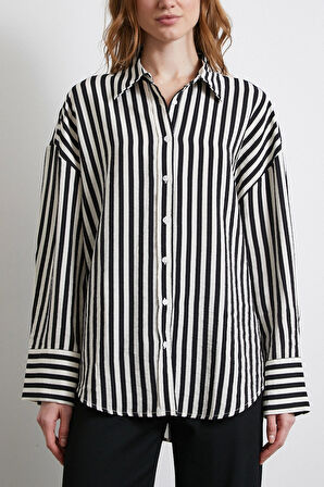 Çizgili T Kol Gömlek Siyah