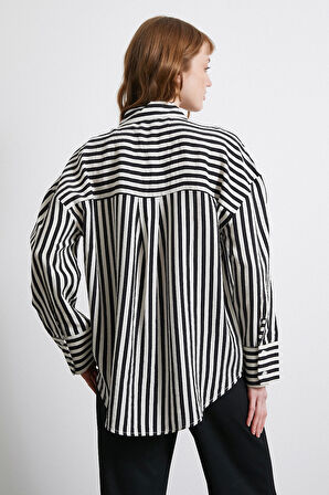 Çizgili T Kol Gömlek Siyah