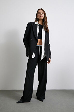 Yanı Fermuarlı Garnili Pantolon Siyah