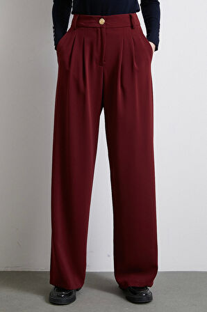 Geniş Paça Pantolon Bordo