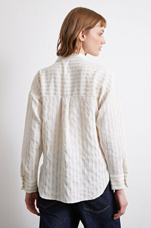 Multi Çizgili Cepli Gömlek Bej