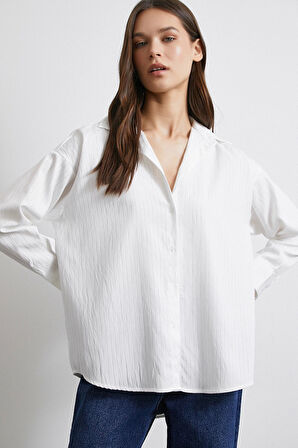 Diagonal Desen Gömlek Beyaz