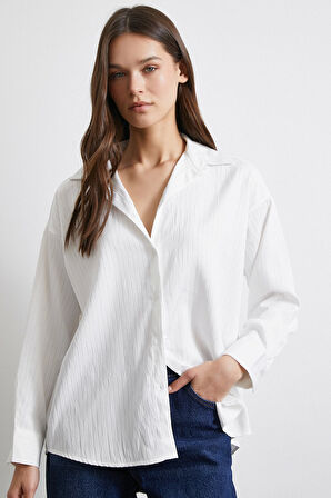 Diagonal Desen Gömlek Beyaz