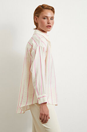 Çizgili Modal Gömlek Pembe