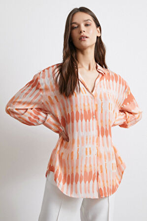 V Yaka Viskon Maroken Gömlek Oranj