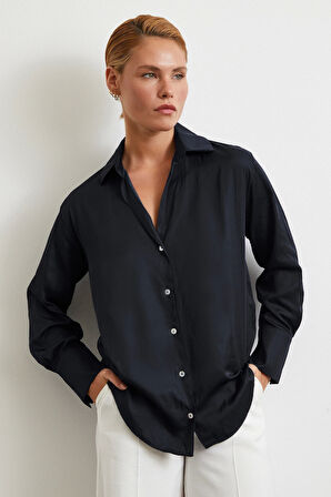 Diagonal Desen Gömlek Siyah