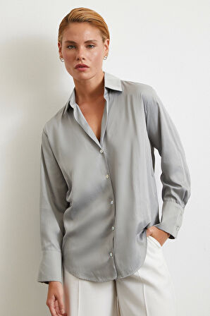 Diagonal Desen Gömlek Gri