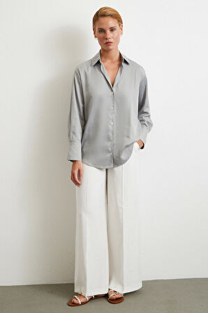 Diagonal Desen Gömlek Gri