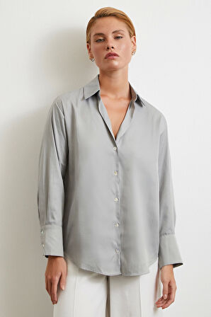 Diagonal Desen Gömlek Gri