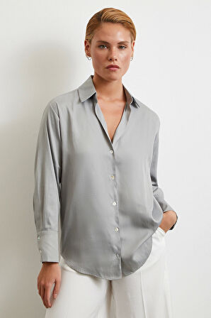 Diagonal Desen Gömlek Gri