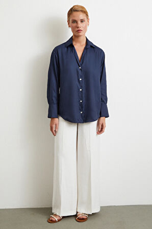 Diagonal Desen Gömlek Lacivert