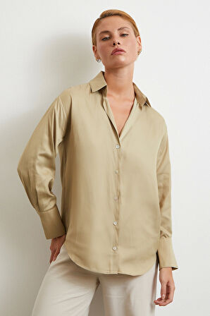 Diagonal Desen Gömlek Bej