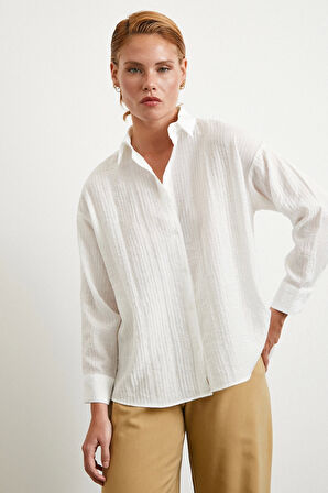 Dokulu Gömlek Beyaz