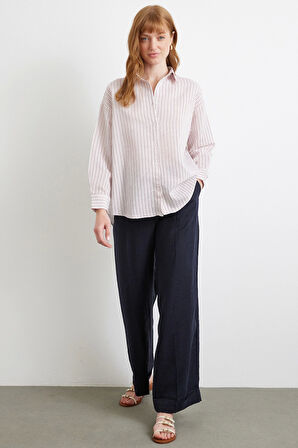 Simetrik Çizgili Gömlek Bordo