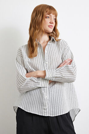 Simetrik Çizgili Gömlek Siyah