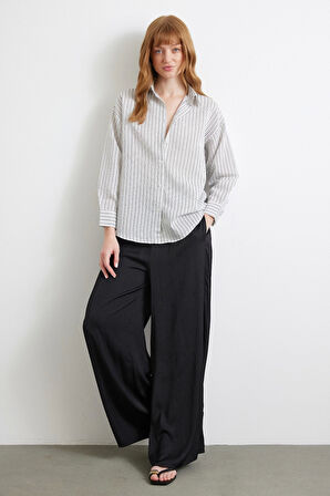 Simetrik Çizgili Gömlek Siyah