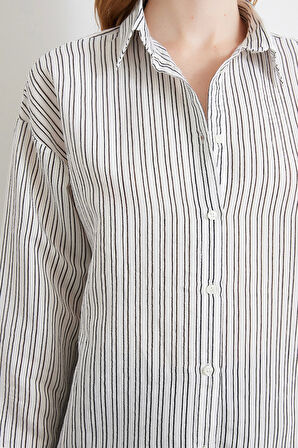 Simetrik Çizgili Gömlek Siyah