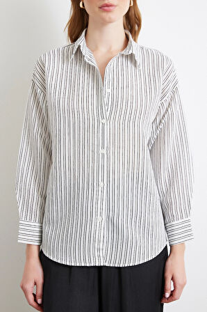 Simetrik Çizgili Gömlek Siyah