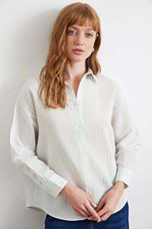 Simetrik Çizgili Gömlek Mint