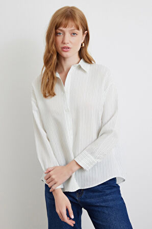 Simetrik Çizgili Gömlek Mint