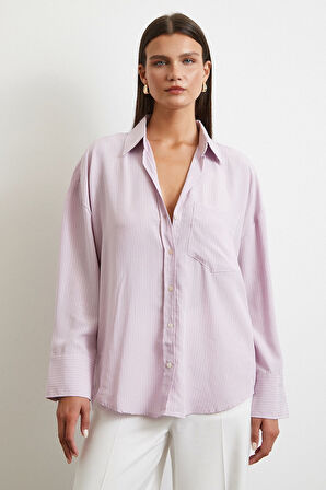 Cepli Çizgili Gömlek Lila