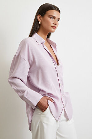 Cepli Çizgili Gömlek Lila