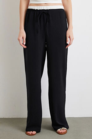 Bel Bantlı Wide Leg Pantolon Siyah