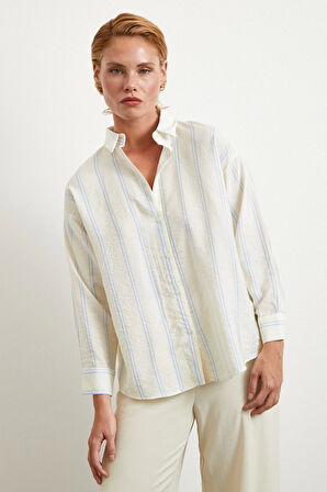 Çift Çizgili Modal Gömlek Mavi