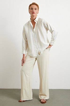 Çift Çizgili Modal Gömlek Mavi