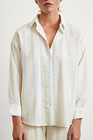 Çift Çizgili Modal Gömlek Mavi