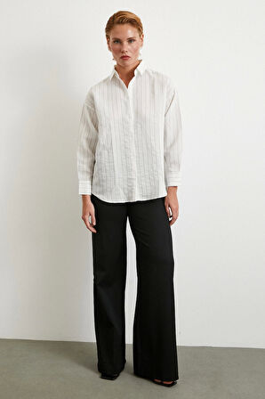 Pamuklu Çizgili Gömlek Beyaz