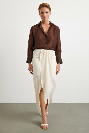 Önü Bağlamalı Etek Krem