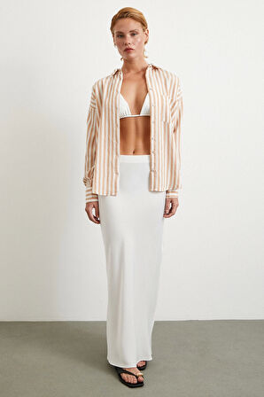 Multi Çizgili Cepli Gömlek Camel